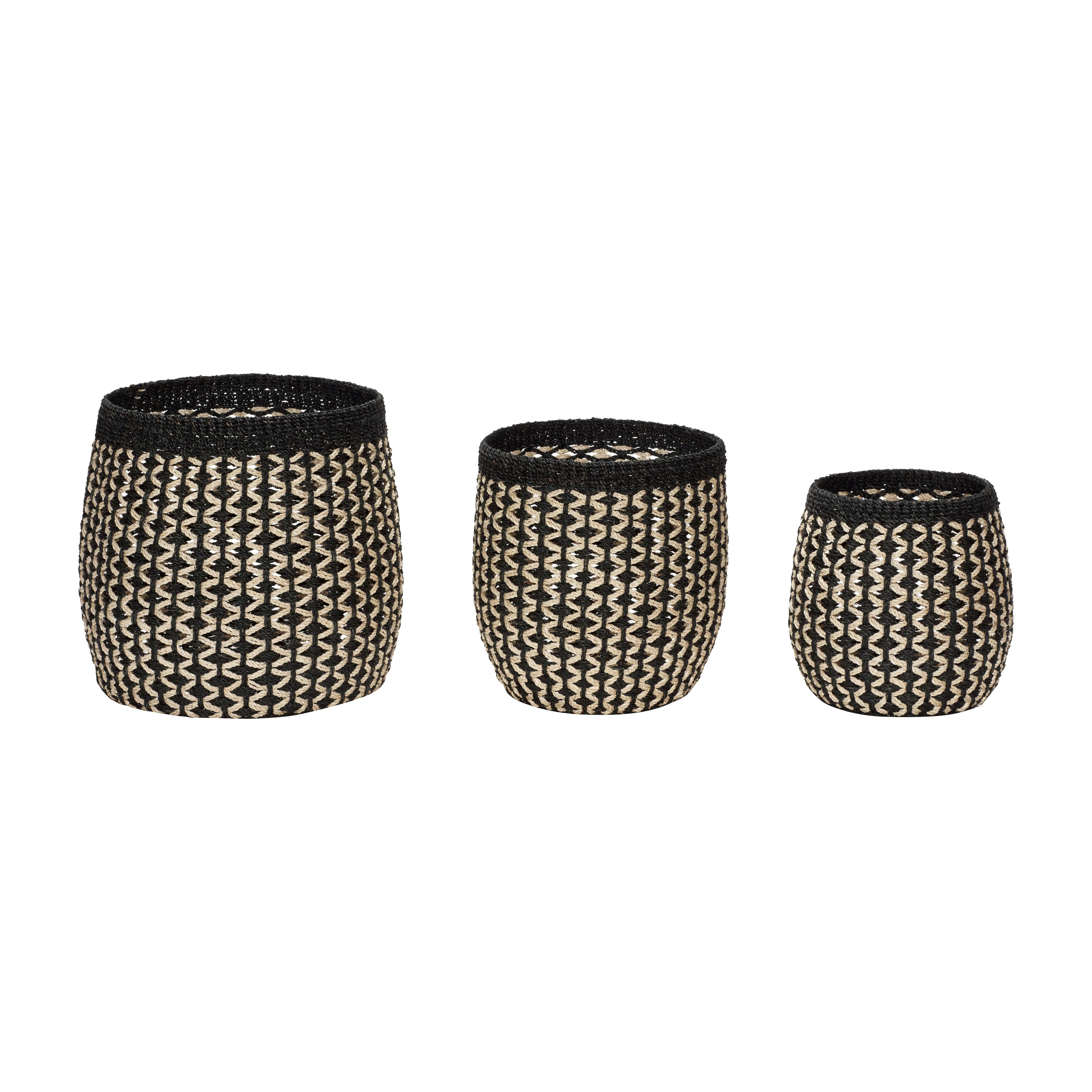 [product_category]-Hübsch Sprout Baskets (Set Of 3), Black/Natural-Hübsch-5712772058831-820403-HUB-1