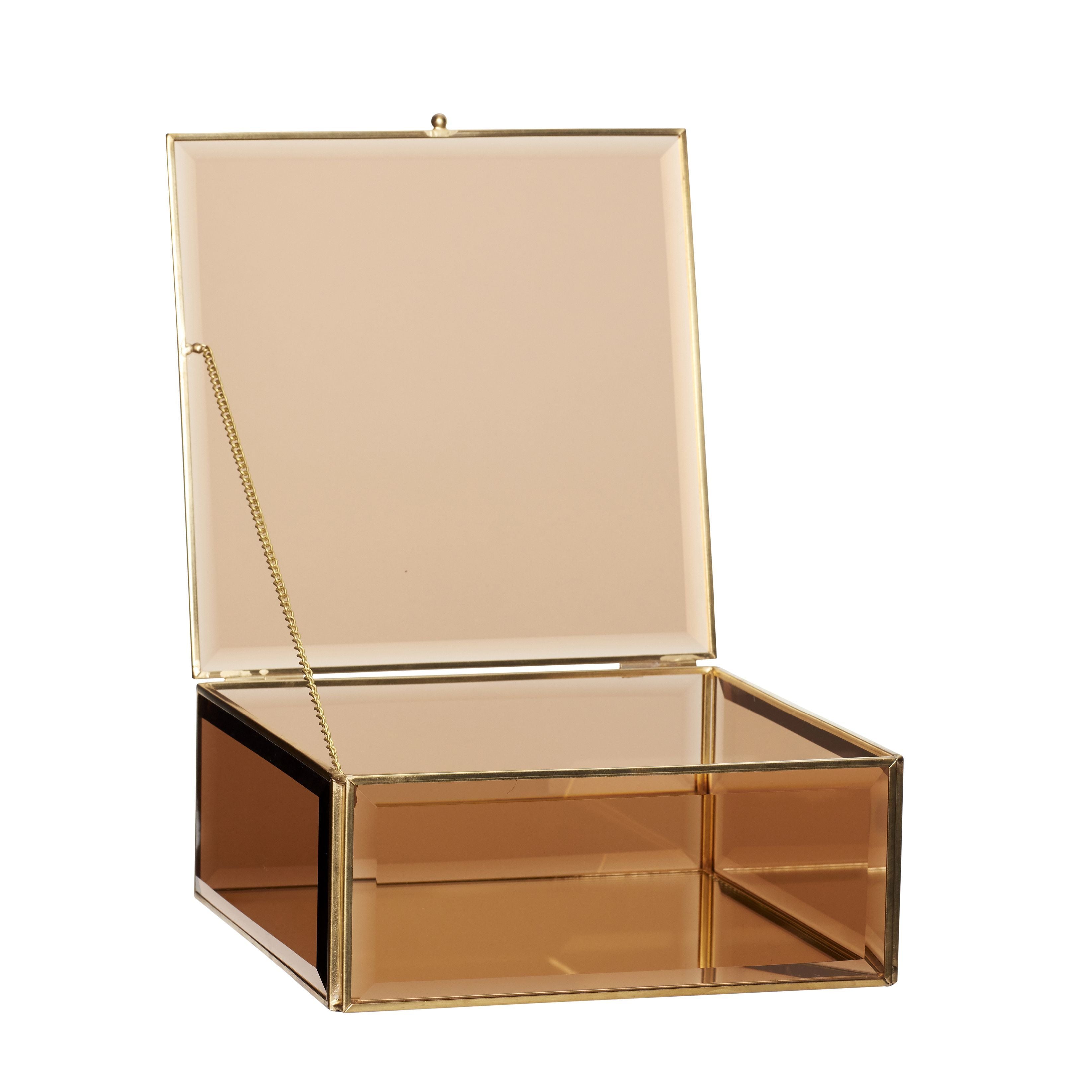 [product_category]-Hübsch Tint Glass Box Glass/Mirror/Metal Brown/Brass S/2, 21/25x21/25x9/12 Cm-Hübsch-5712772101681-151201-HUB-3
