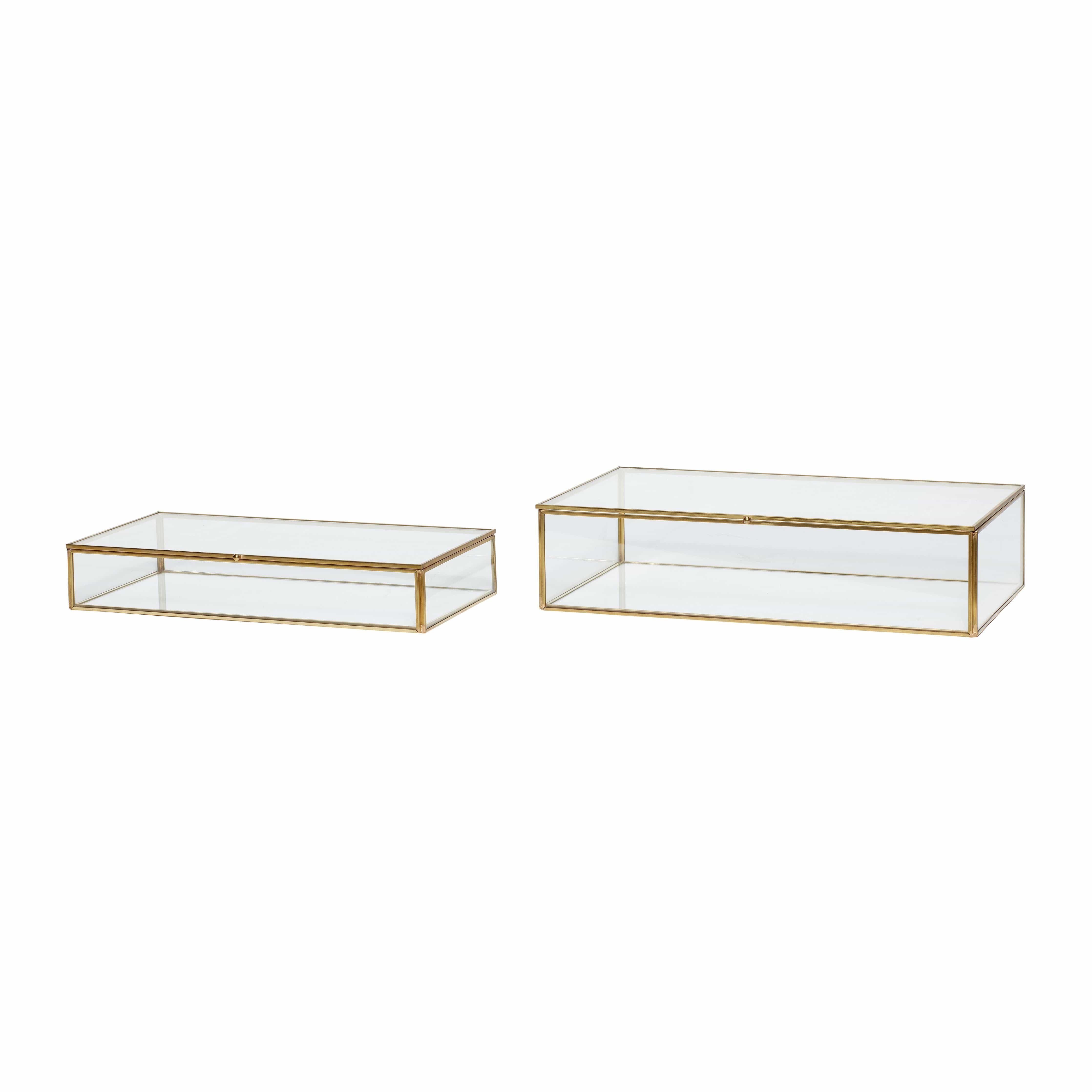 [product_category]-Hübsch View Glass Box Brass/Glass Set Of 2, 36/32x21/17x9/6 Cm-Hübsch-5712772051108-150203-HUB-1