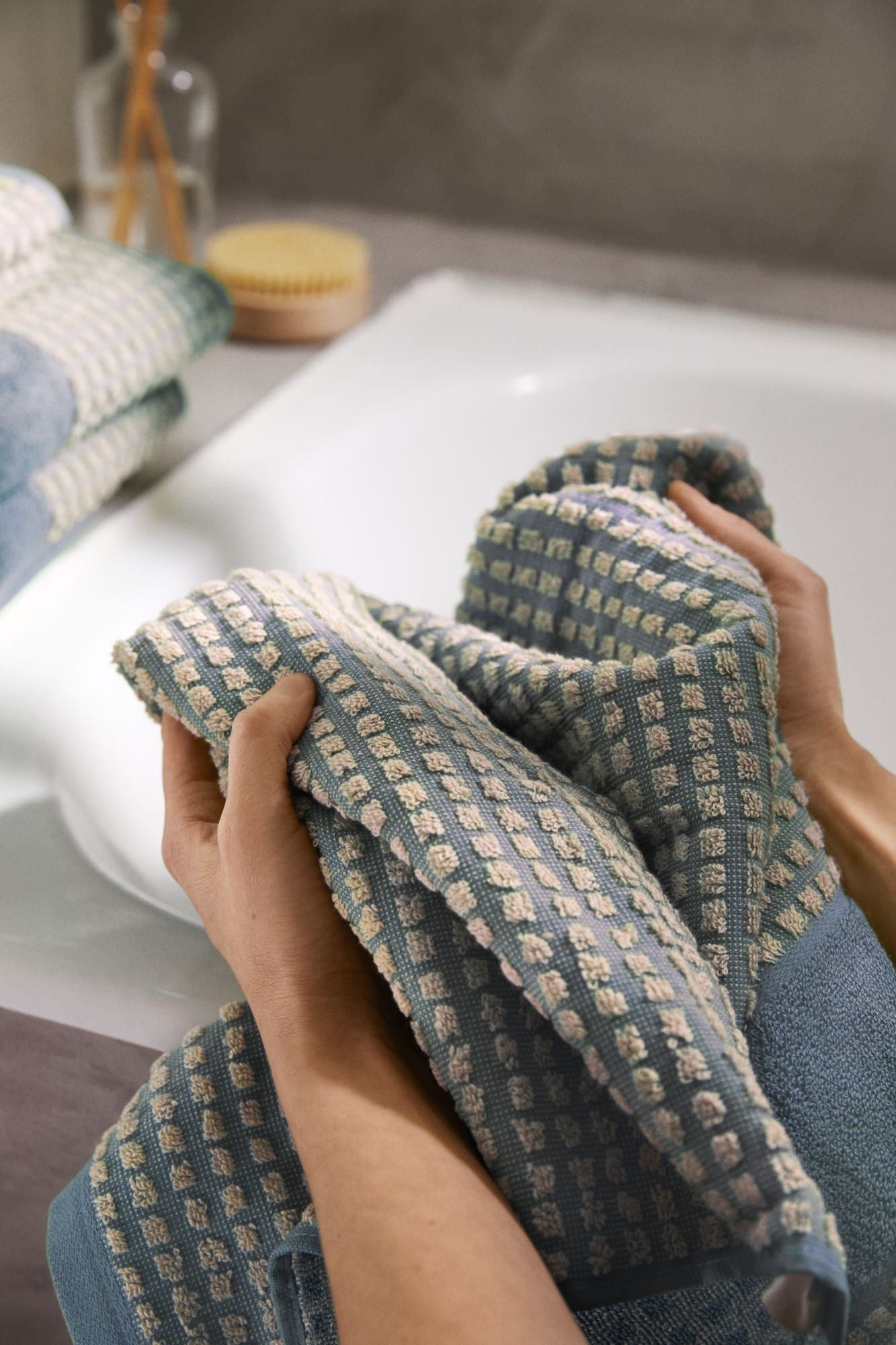 [product_category]-Juna Check Washcloth 30x30 Cm, Light Blue/Sand-Juna-5713397140741-614074-JUN-4