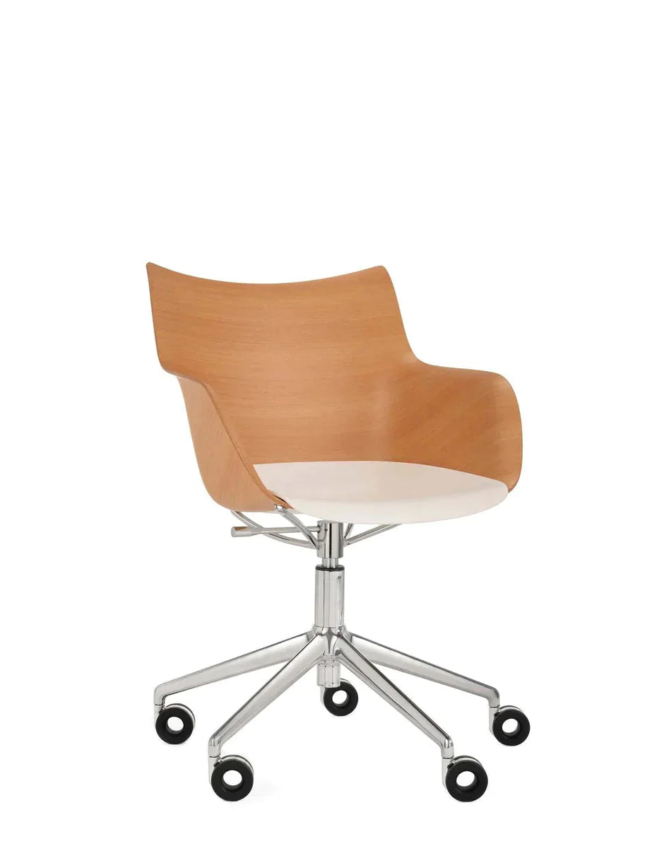 [product_category]-Kartell Q/Wood Armchair With Wheels, Light Wood/Chrome-Kartell-8058967306422-05927CC-KAR-8