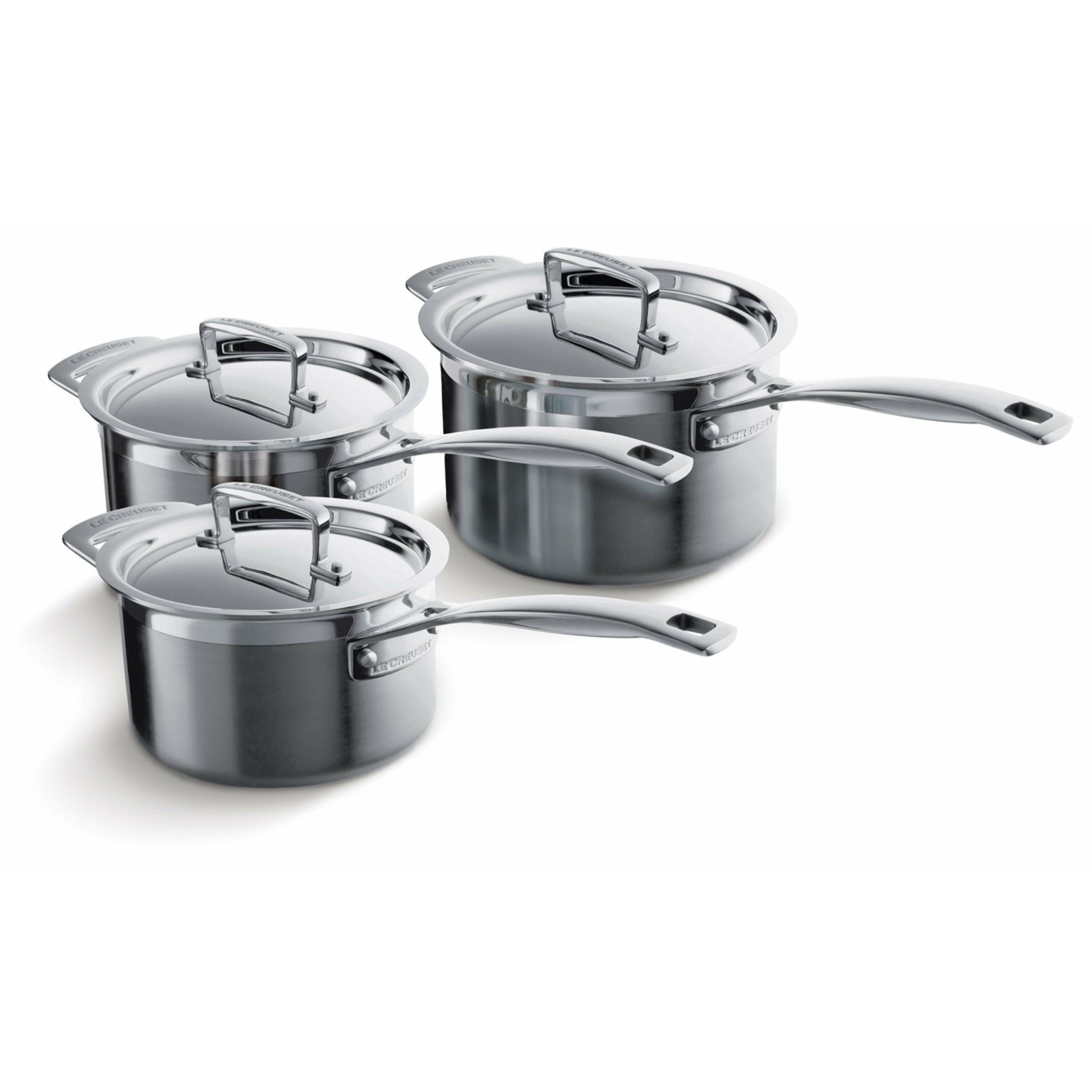 [product_category]-Le Creuset 3 Ply Stainless Steel 3 Piece Saucepan Set, 16+18+20 Cm-Le Creuset-630870042185-96209000001000-LEC-1
