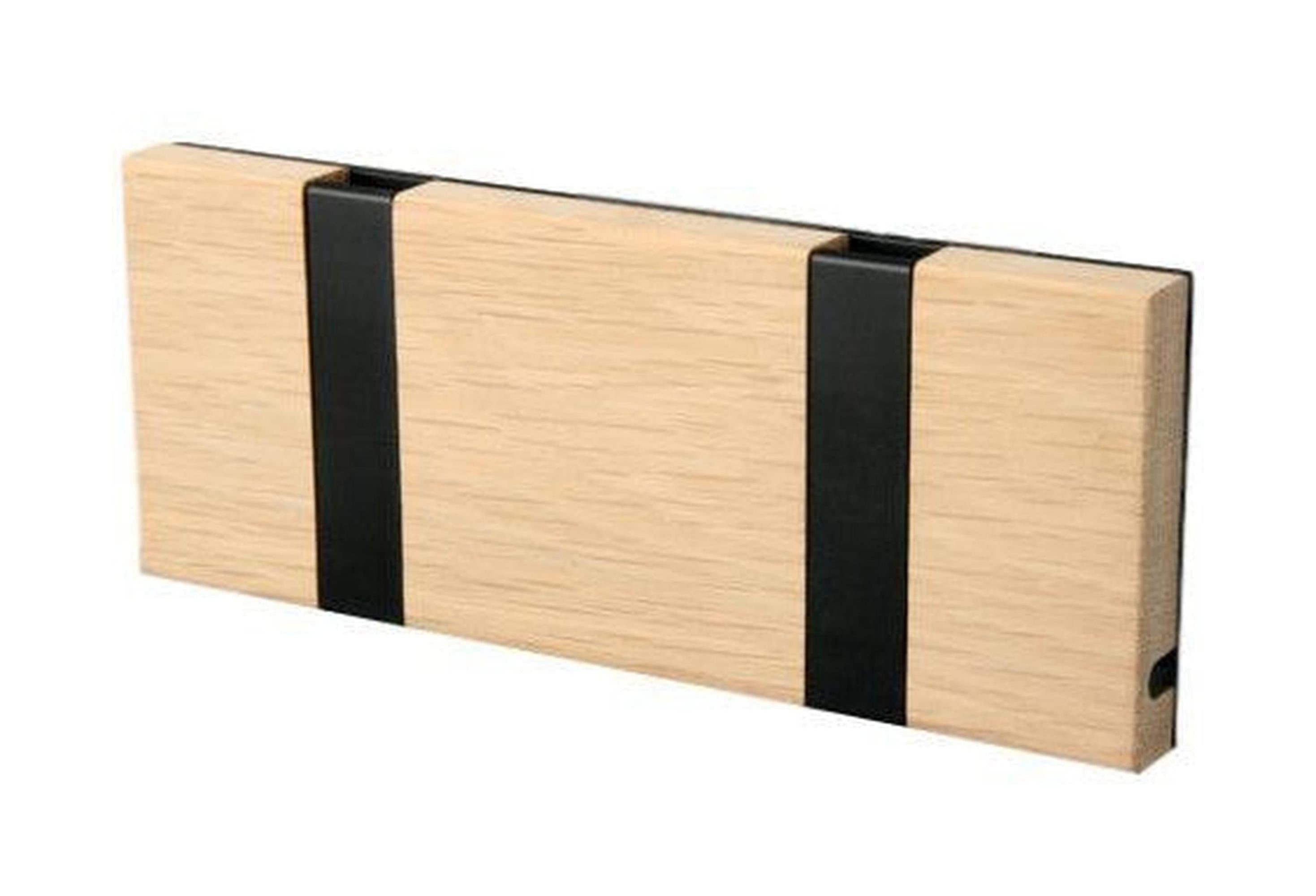 [product_category]-Loca Knax Horizontal Coat Rack 2 Hooks, Oak Untreated/Black-LOCA-5711394120629-10291U-LOC-1