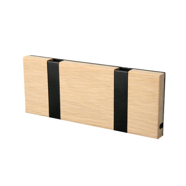 [product_category]-Loca Knax Horizontal Coat Rack 2 Hooks, Oak Untreated/Black-LOCA-5711394120629-10291U-LOC-2