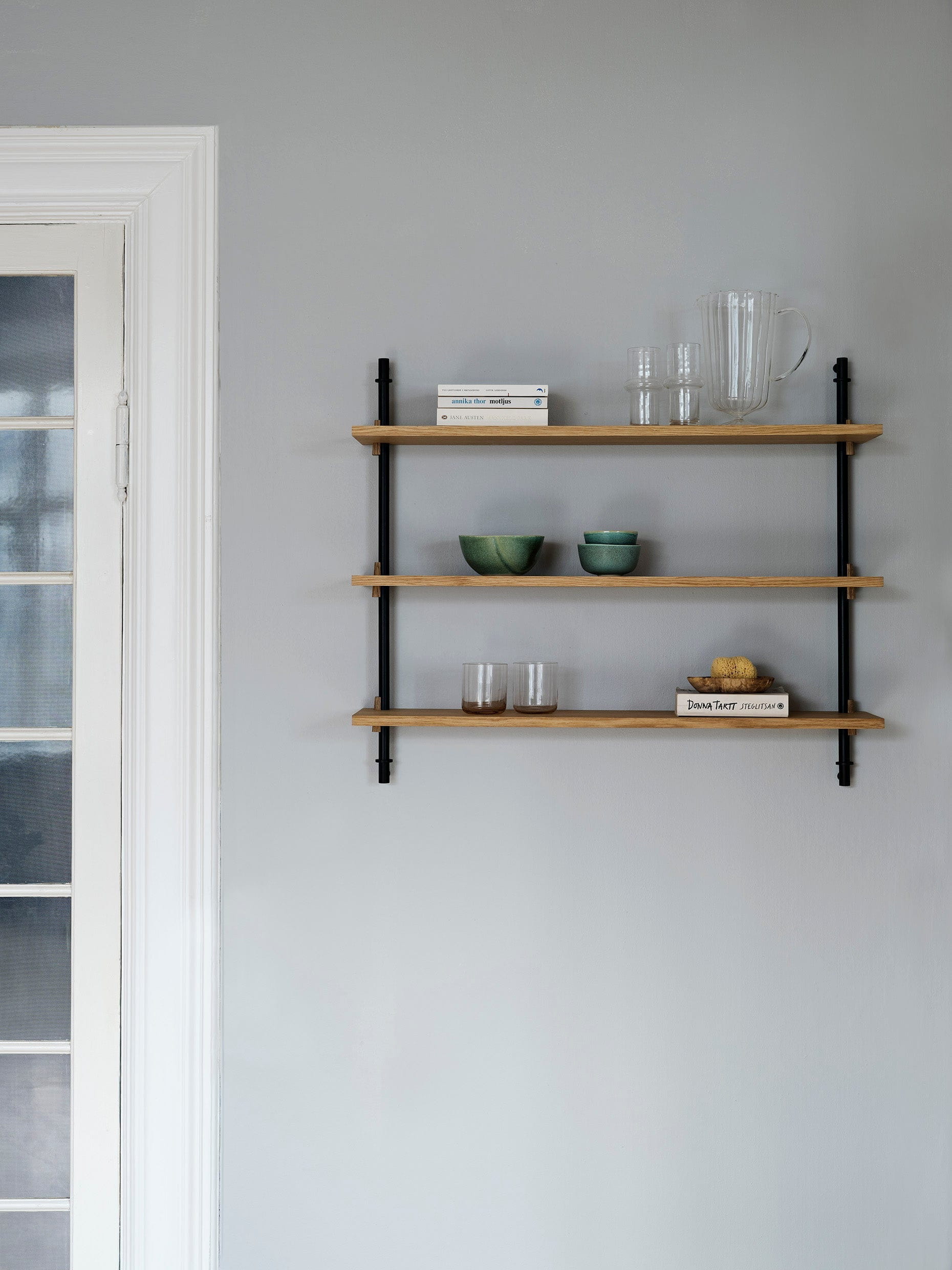 [product_category]-Moebe Wall Shelving Ws.85.2, Oak/Black-Moebe-5713520005183-WS.85.2.OA.BL-MOE-5