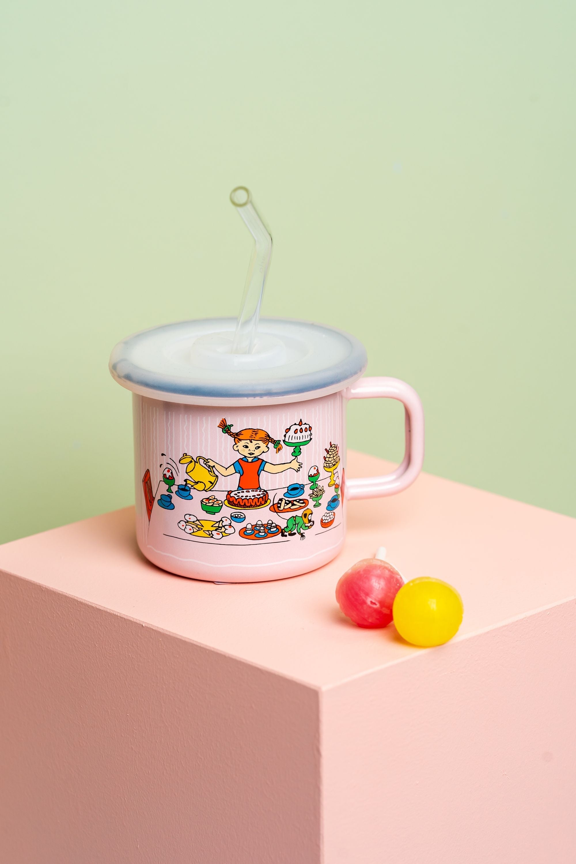 [product_category]-Muurla Pippi Longstocking Enamel Mug, Pippi And The Horse, Pink-Muurla-6416114961894-1404-015-01-MUU-6