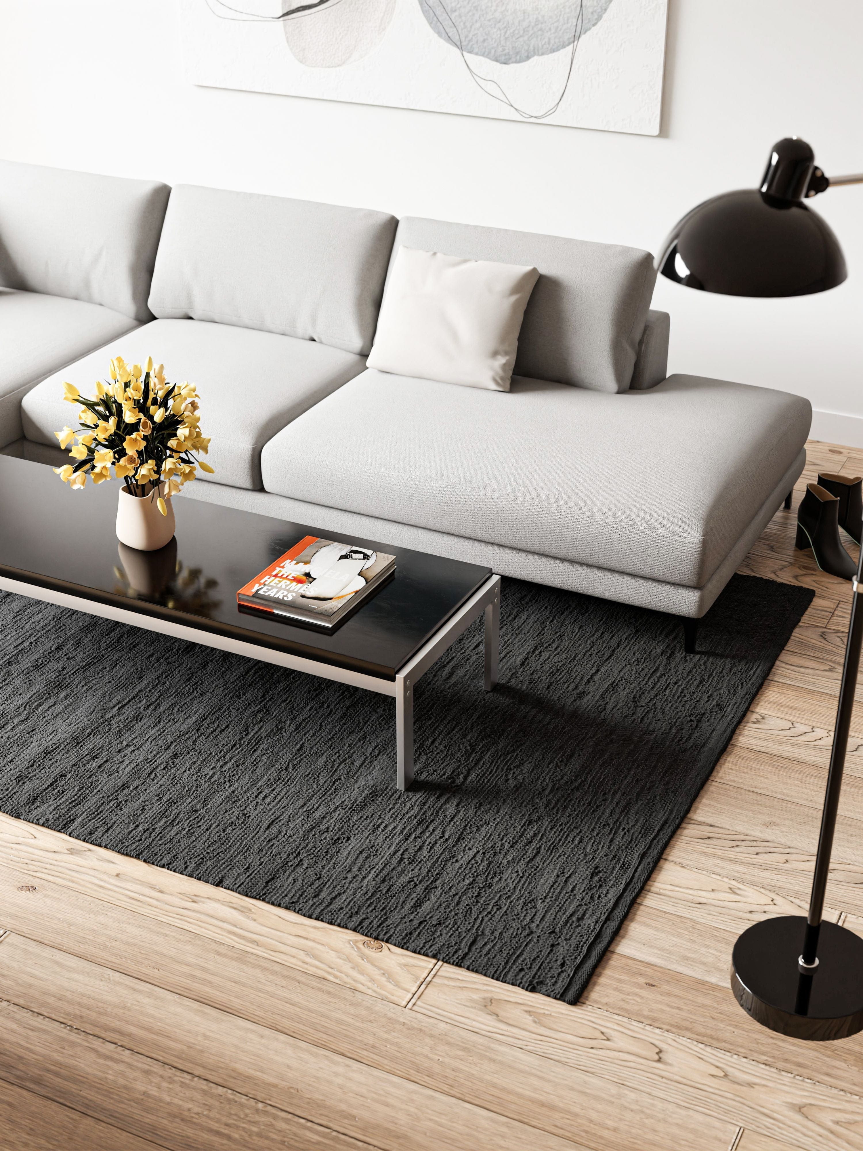 [product_category]-Rug Solid Cotton Rug 60 X 90 Cm, Charcoal-Rug Solid-5711655201791-20179-RUG-5