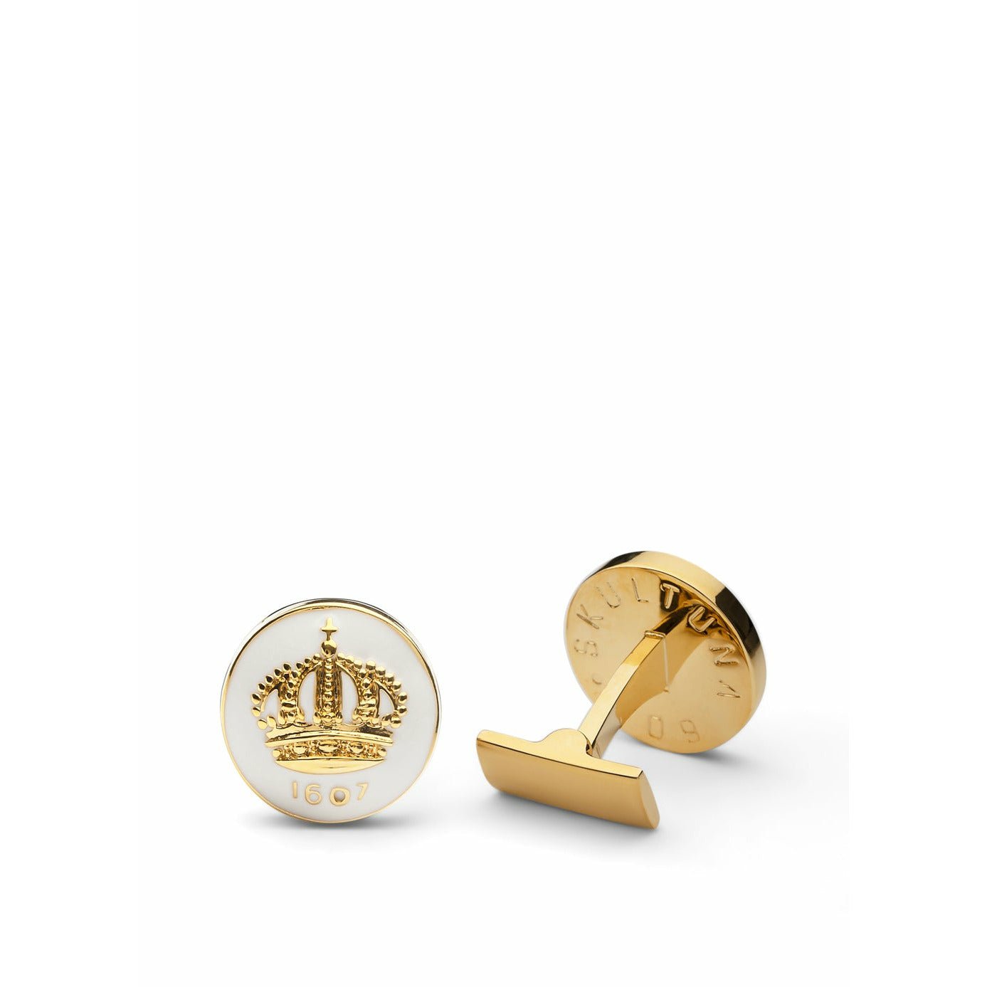 [product_category]-Skultuna Crown Gold Cufflink ø1,7 Cm, Ivory White-Skultuna-7340037801939-920-W-SKU-1