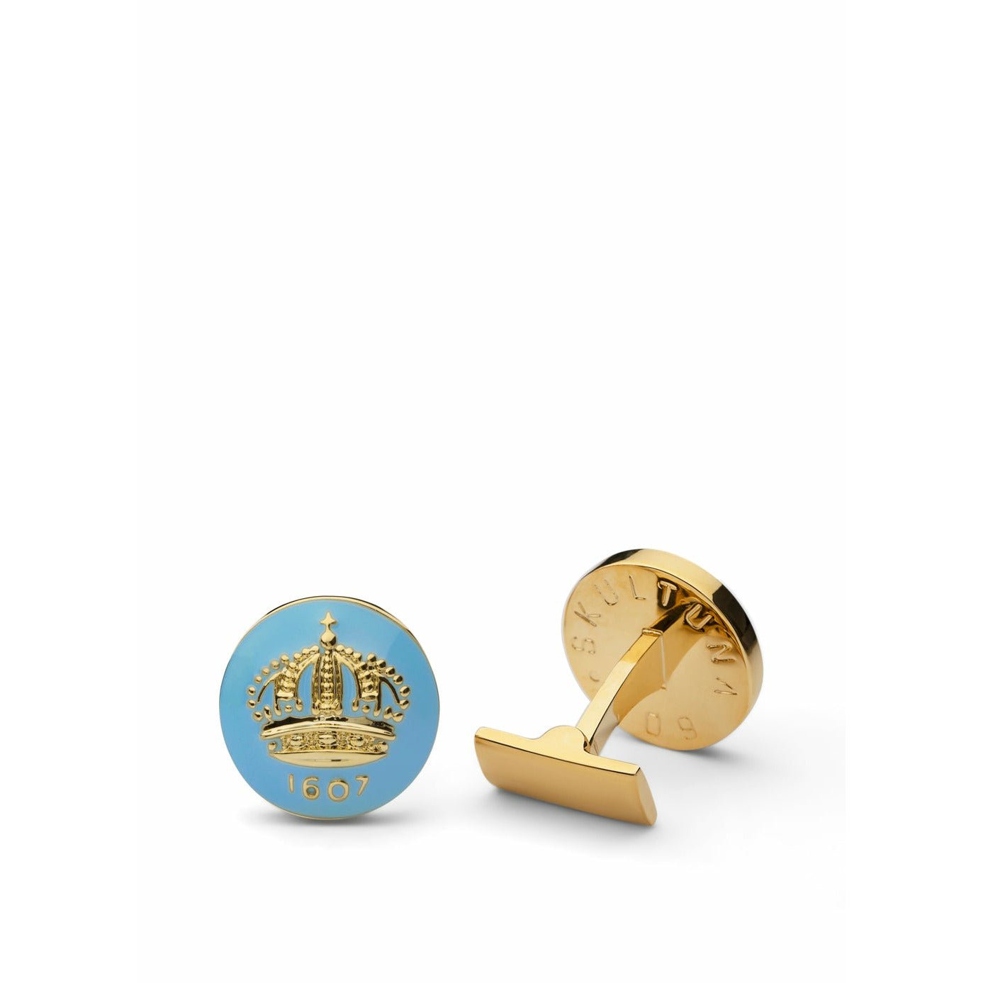 [product_category]-Skultuna Crown Gold Cufflink ø1,7 Cm, Light Blue-Skultuna-7340037801885-920-LB-SKU-1
