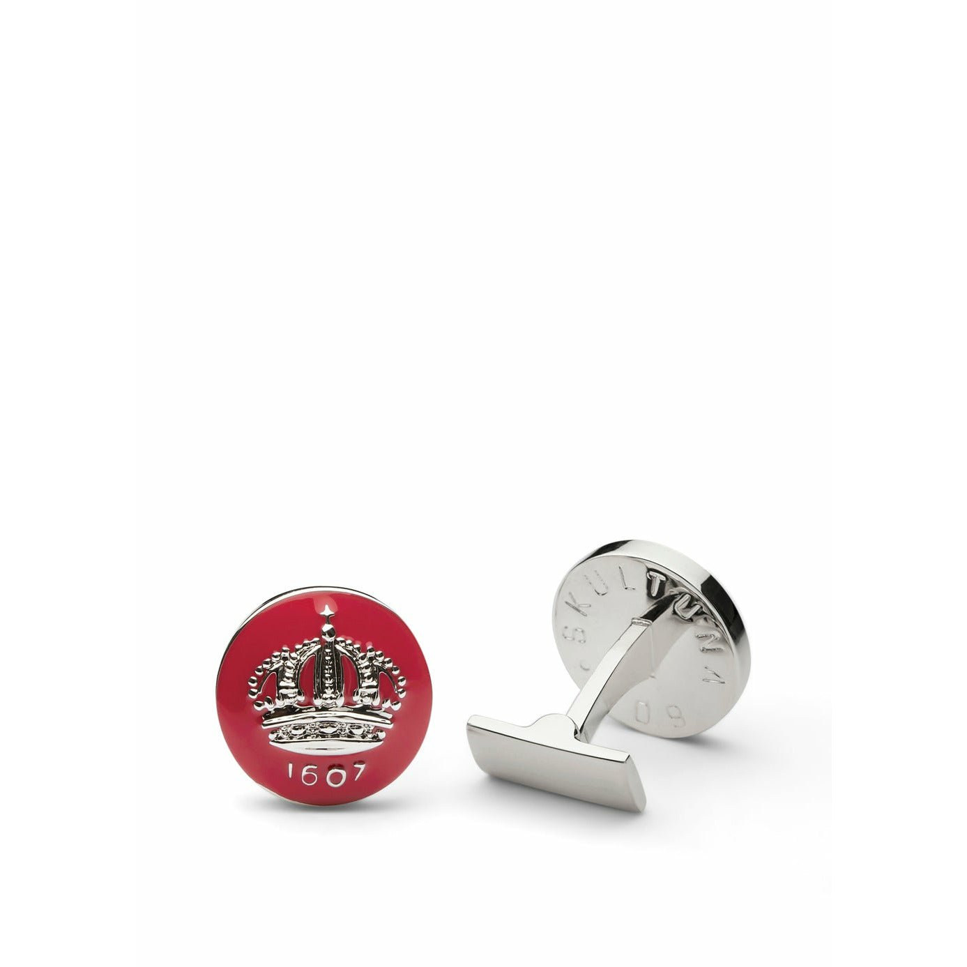 [product_category]-Skultuna Crown Silver Cufflink ø1,7 Cm, Italian Racing Red-Skultuna-7340037802066-930-R-SKU-1