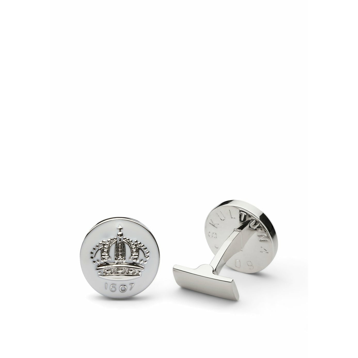 [product_category]-Skultuna Crown Silver Cufflink ø1,7 Cm, Ivory White-Skultuna-7340037802554-930-W-SKU-1
