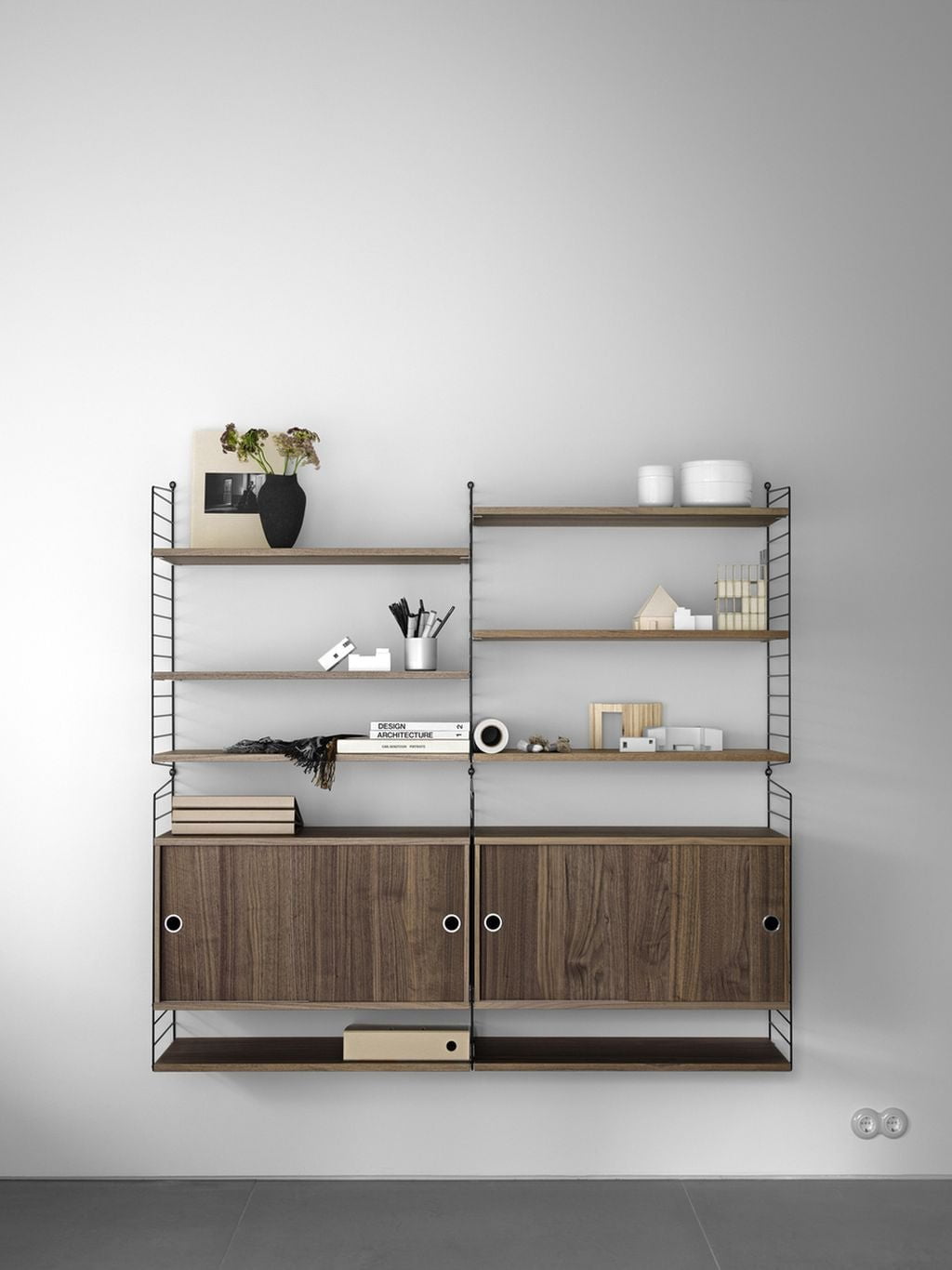 [product_category]-String Furniture String System Cabinet Element With Sliding Doors Walnut, 30x78x42 Cm-String Furniture-7350038270375-CD7830-04-1-STR-2