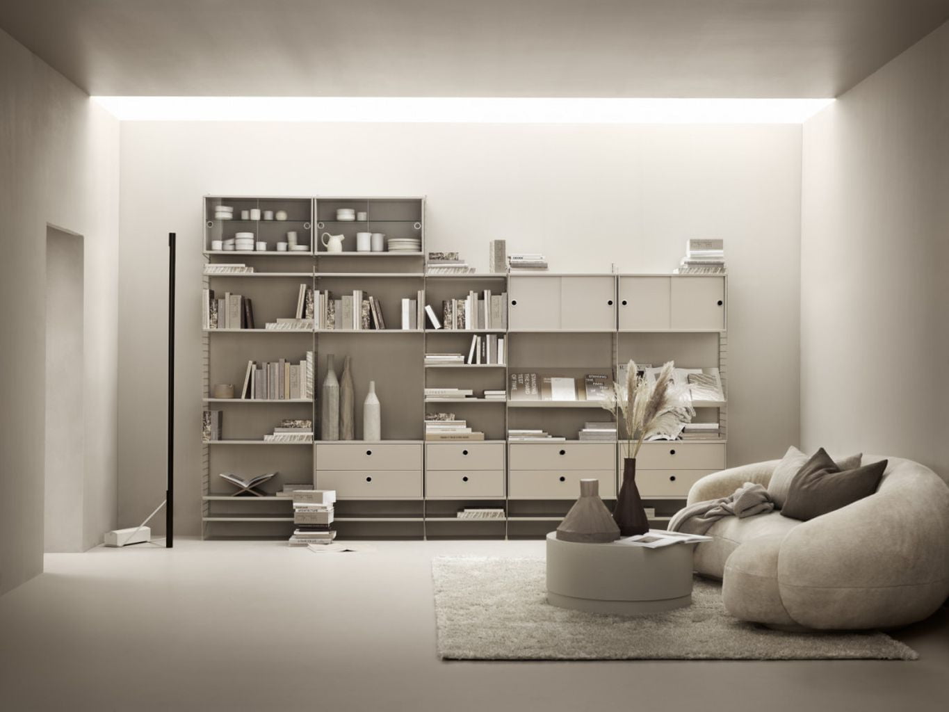 [product_category]-String Furniture String System Cabinet Element With Sliding Glass Doors, Beige-String Furniture-7350038273833-VS7830-14-1-STR-2