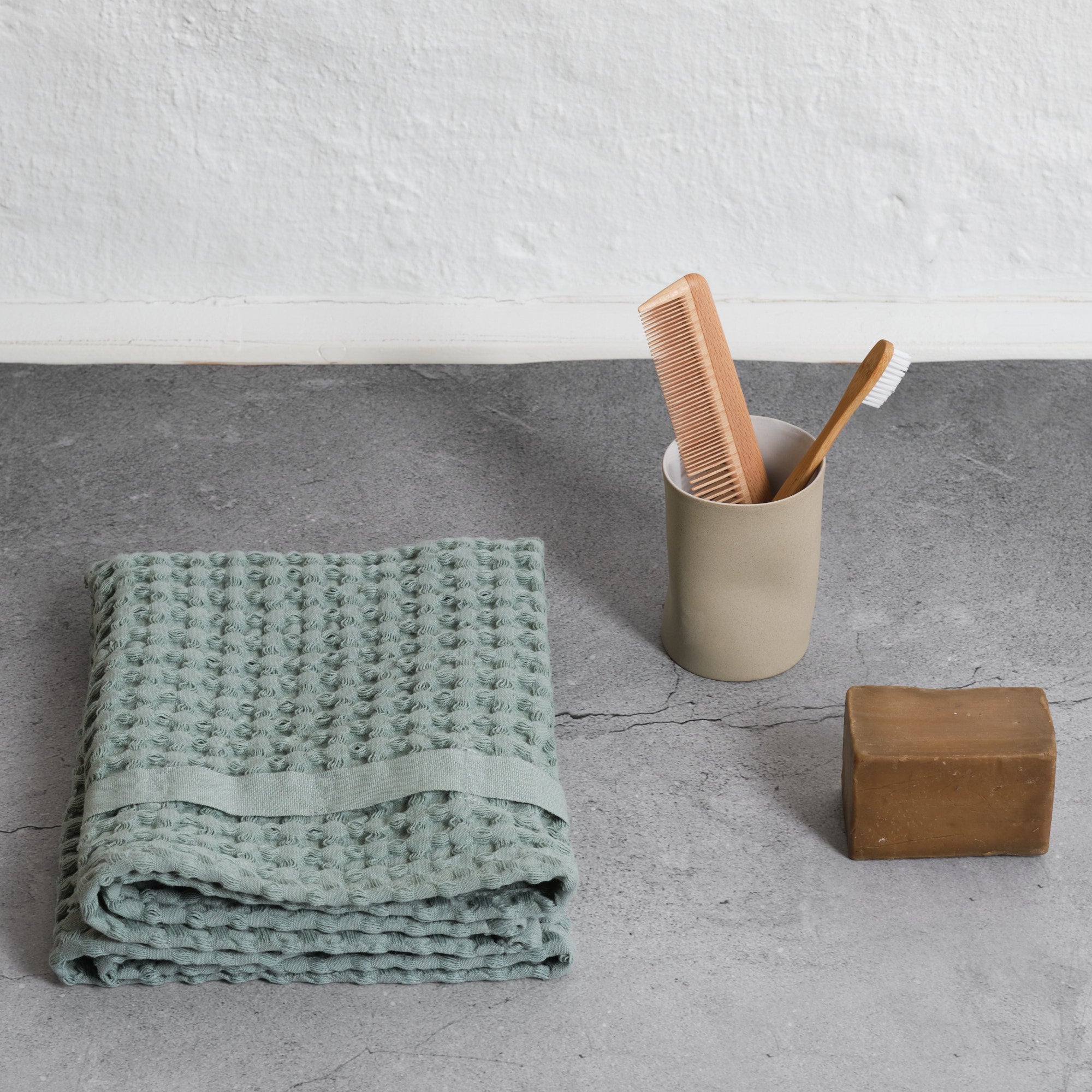 [product_category]-The Organic Company Big Waffle Hand Towel, Dusty Mint-The Organic Company-5711261019452-1020-410-THE-2