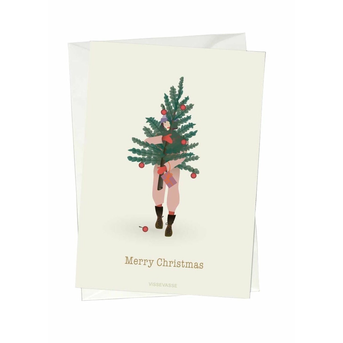 [product_category]-Vissevasse Merry Christmas Tree & Girl Greeting Card, A6-Vissevasse-5713138105008-F-2021-050-XS-VIS-1