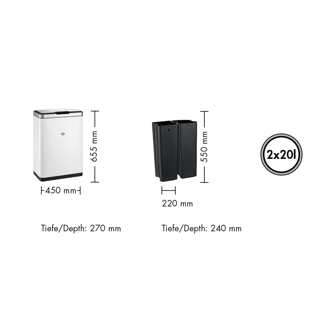 [product_category]-Wesco I.Master Double With Sensor 2x20 Litres, White Matt-Wesco-4004519106068-382411-74-DE-WES-5