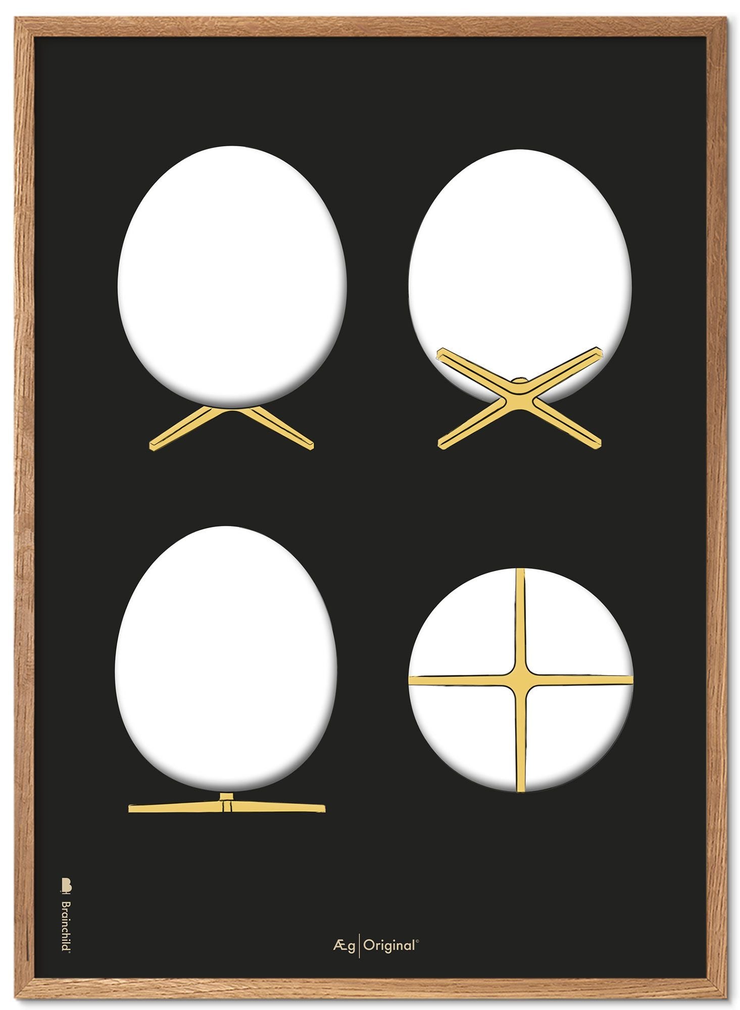 Brainchild The Egg Design Sketches Poster Frame made of Light Wood 50x70 Cm, Black Background