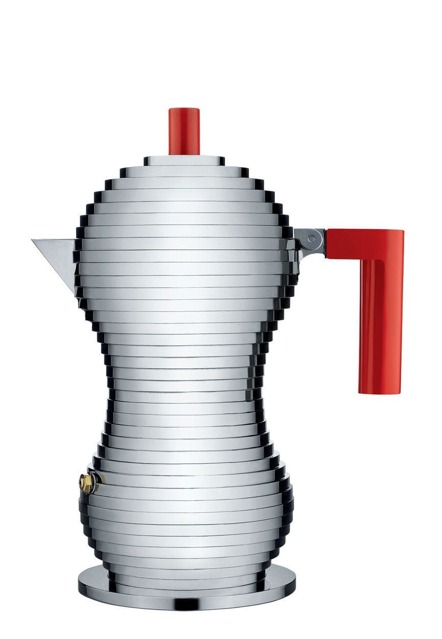 Alessi Pulcina Espresso Maker 3 Cups, Aluminium/Red