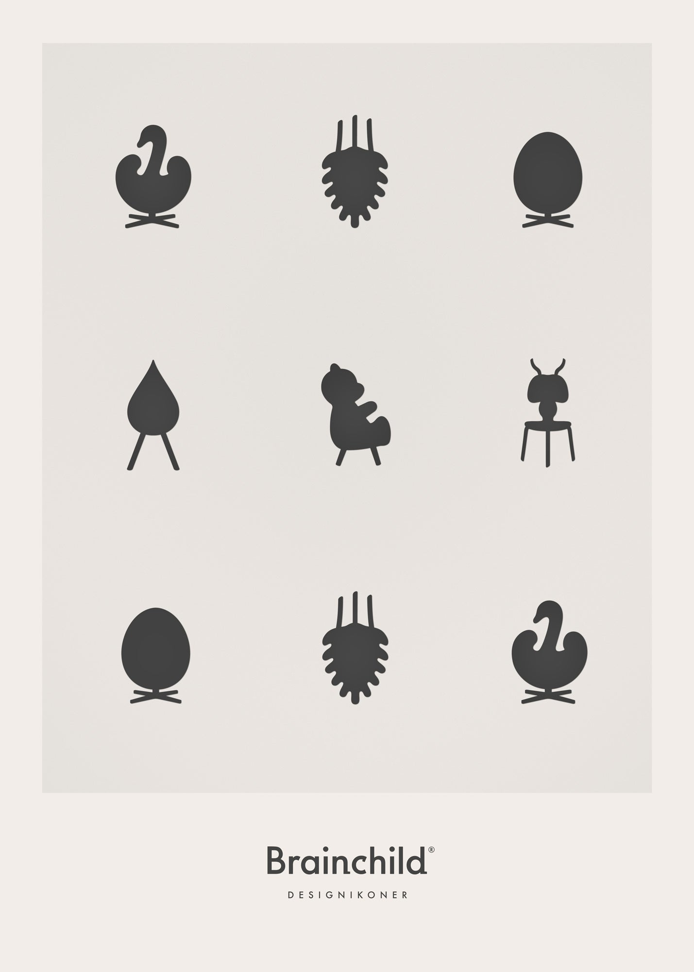 Brainchild Design Icons Poster Without Frame A5, Light Grey