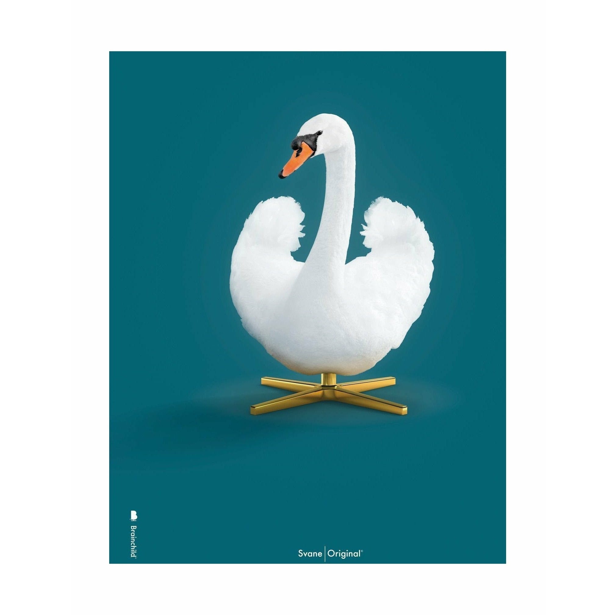 brainchild Swan Classic plakat uden ramme A5, petroleumblå baggrund