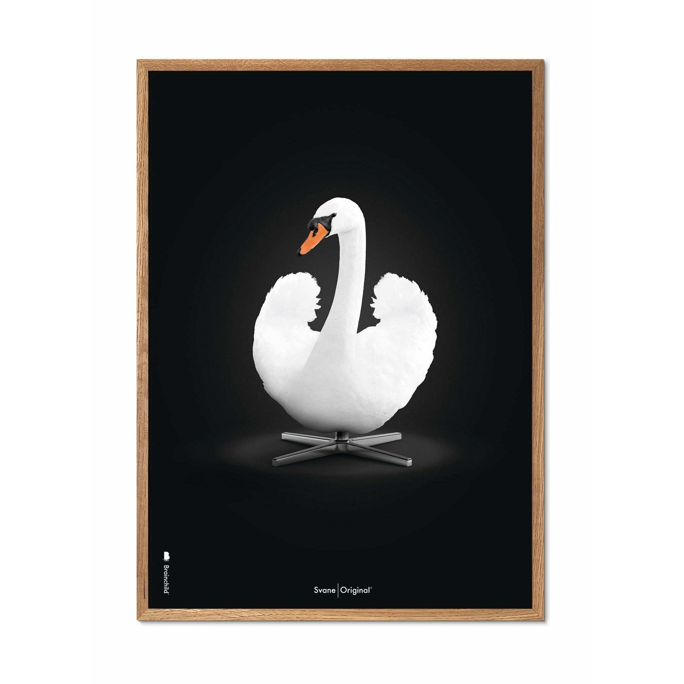 brainchild Swan Classic plakat, ramme lavet af let træ 50x70 cm, hvid/hvid baggrund