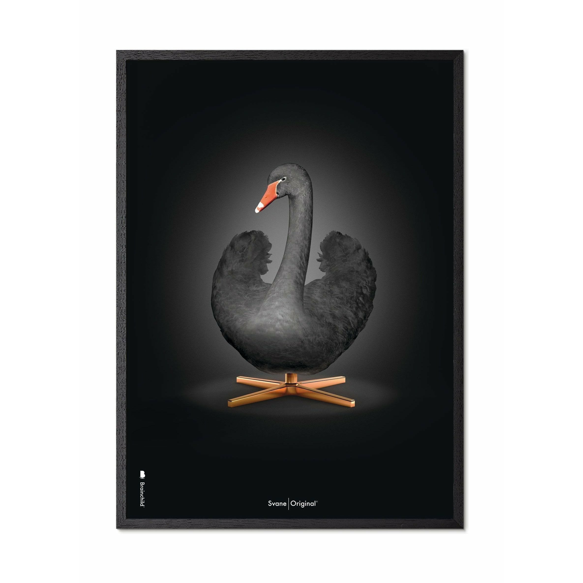 brainchild Swan Classic plakat, ramme i sort lakeret træ A5, sort/sort baggrund
