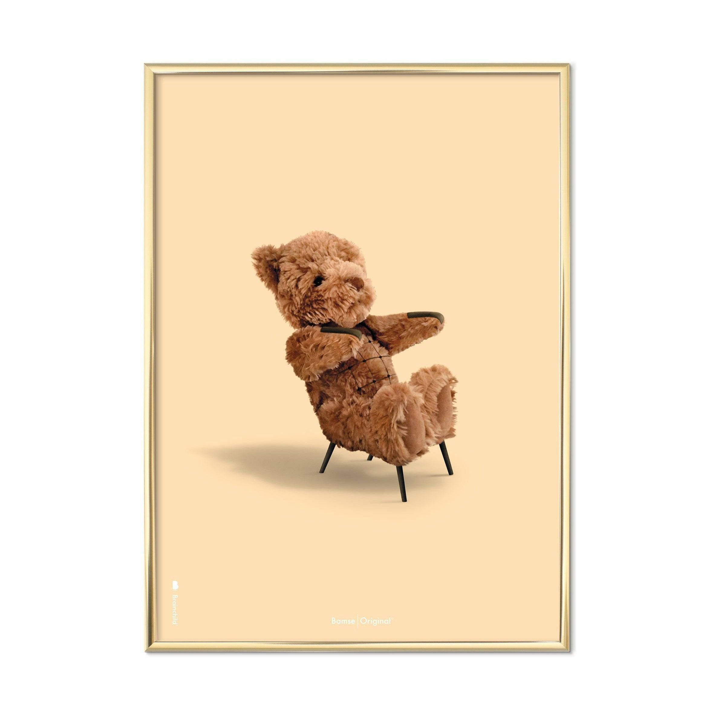 Brainchild Teddy Bear Classic Plakat, messingramme 50x70 cm, sandfarvet baggrund