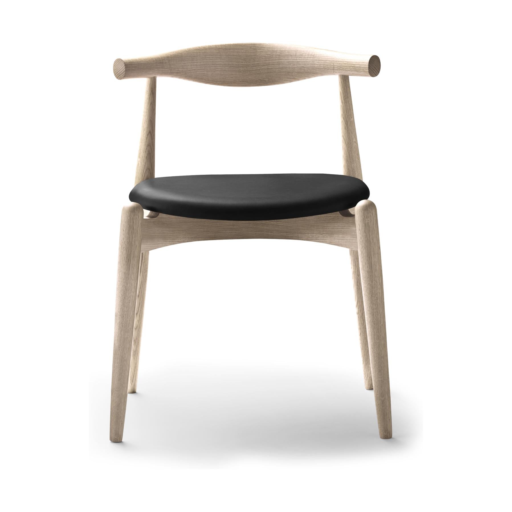 Carl Hansen Ch20 Elbow Chair, Soaped Oak, Black Leather