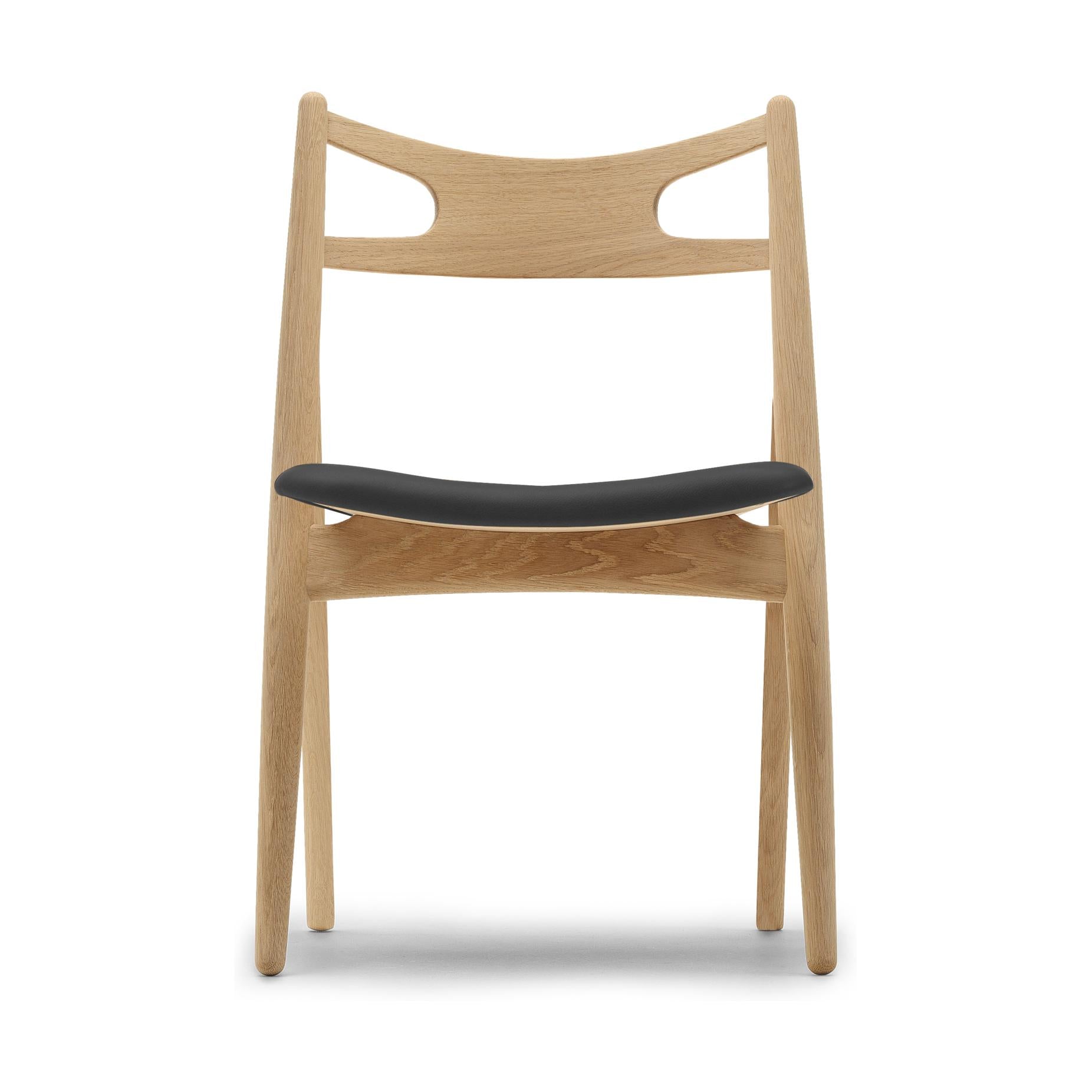 Carl Hansen Ch29 P Sawbuck Chair, Oiled Oak/Black Leather