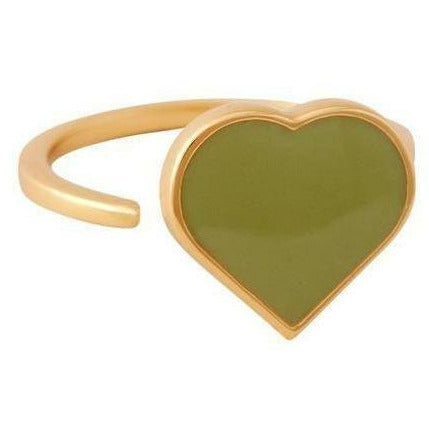 Design Letters Large Heart Enamel Ring 18k Gold Plated Silver, Crispy Green