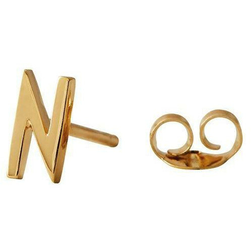 Design Letters Earring With Letter, Gold, N