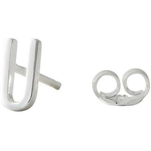 Design Letters Earring With Letter, Silver, U