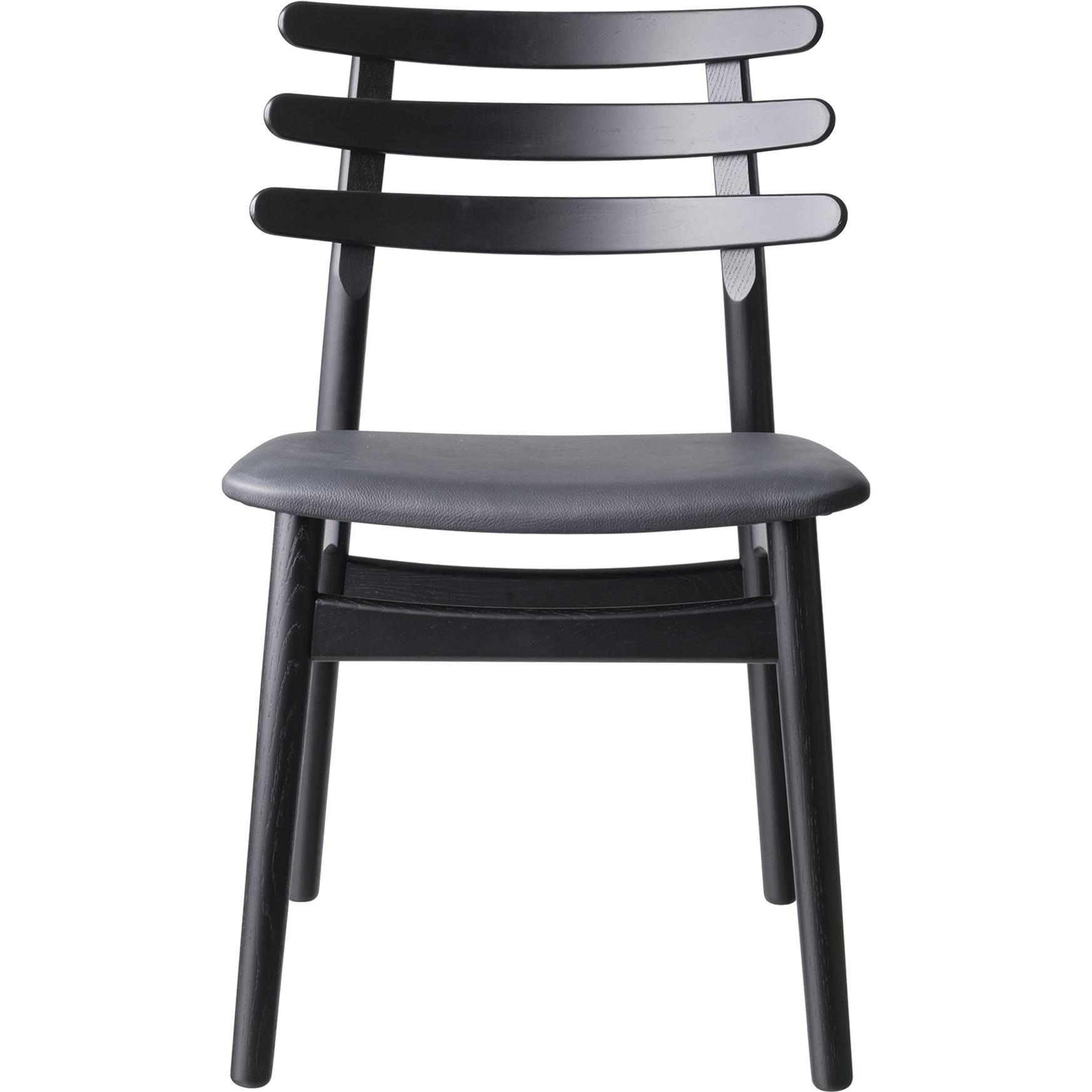 Fdb Møbler J48 Dining Chair, Black Lacquered Oak, Black Leather