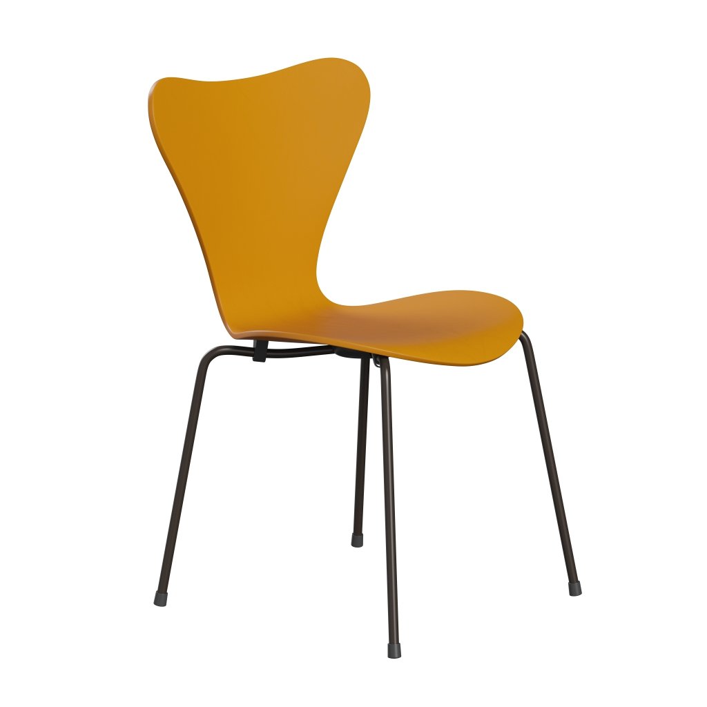 Fritz Hansen 3107 Chair Unupholstered, Brown Bronze/Dyed Ash Burnt Yellow
