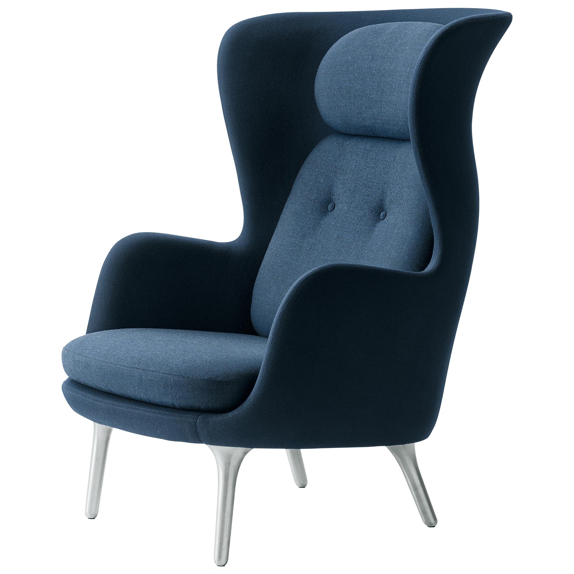 Fritz Hansen Ro Lounge Chair Two Tonus Aluminium, Fame/Canvas Dark Blue