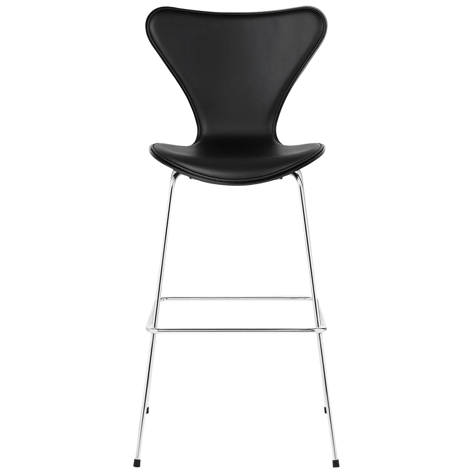 Fritz Hansen Serie 7 Bar Chair Front Upholstery Leather 76 Cm, Basic Black