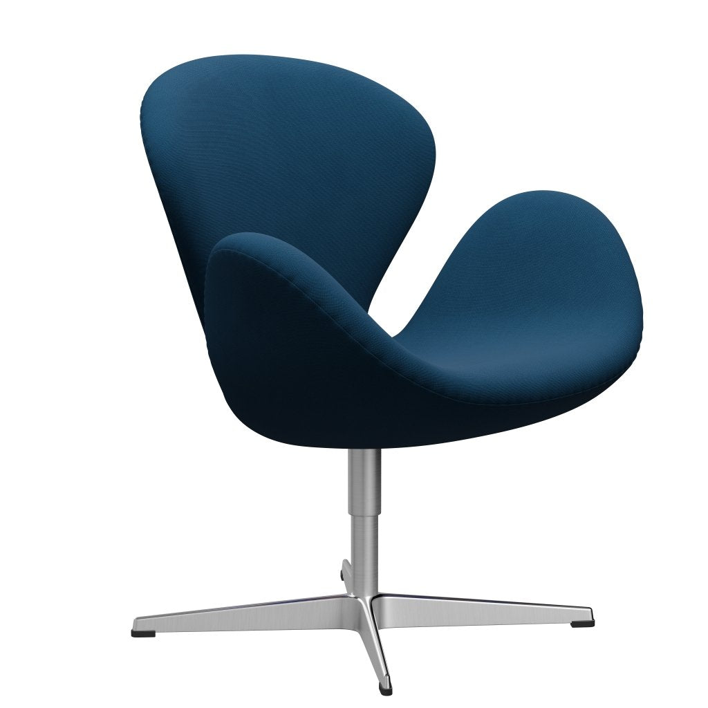 Fritz Hansen Swan Lounge Chair, Satin Brushed Aluminium/Fame Dark Blue Brown