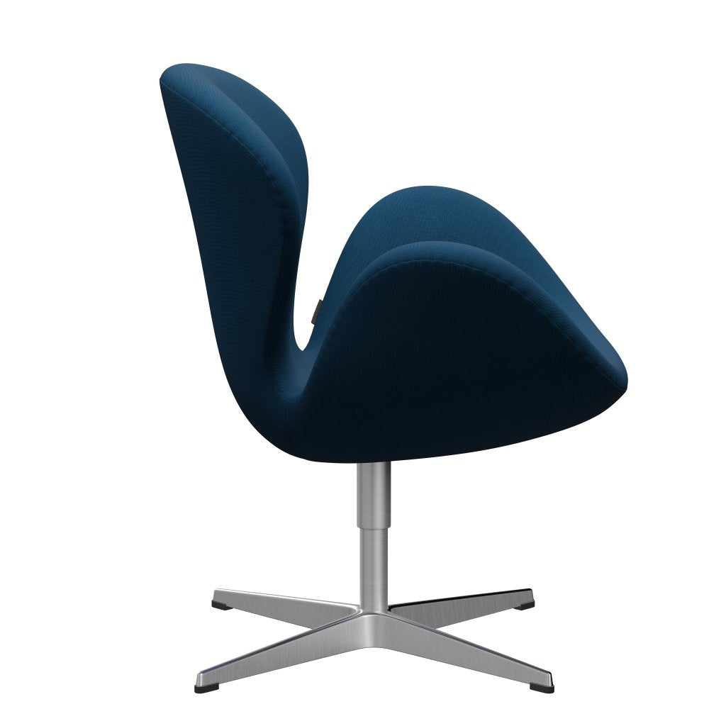 Fritz Hansen Swan Lounge Chair, Satin Brushed Aluminium/Fame Dark Blue Brown