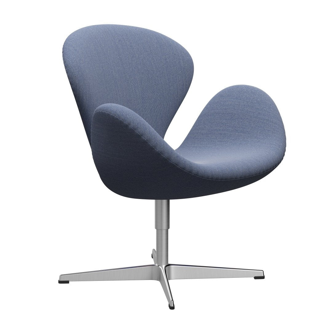 Fritz Hansen Swan Lounge Chair, Satin Brushed Aluminium/Steelcut Trio White/Blue