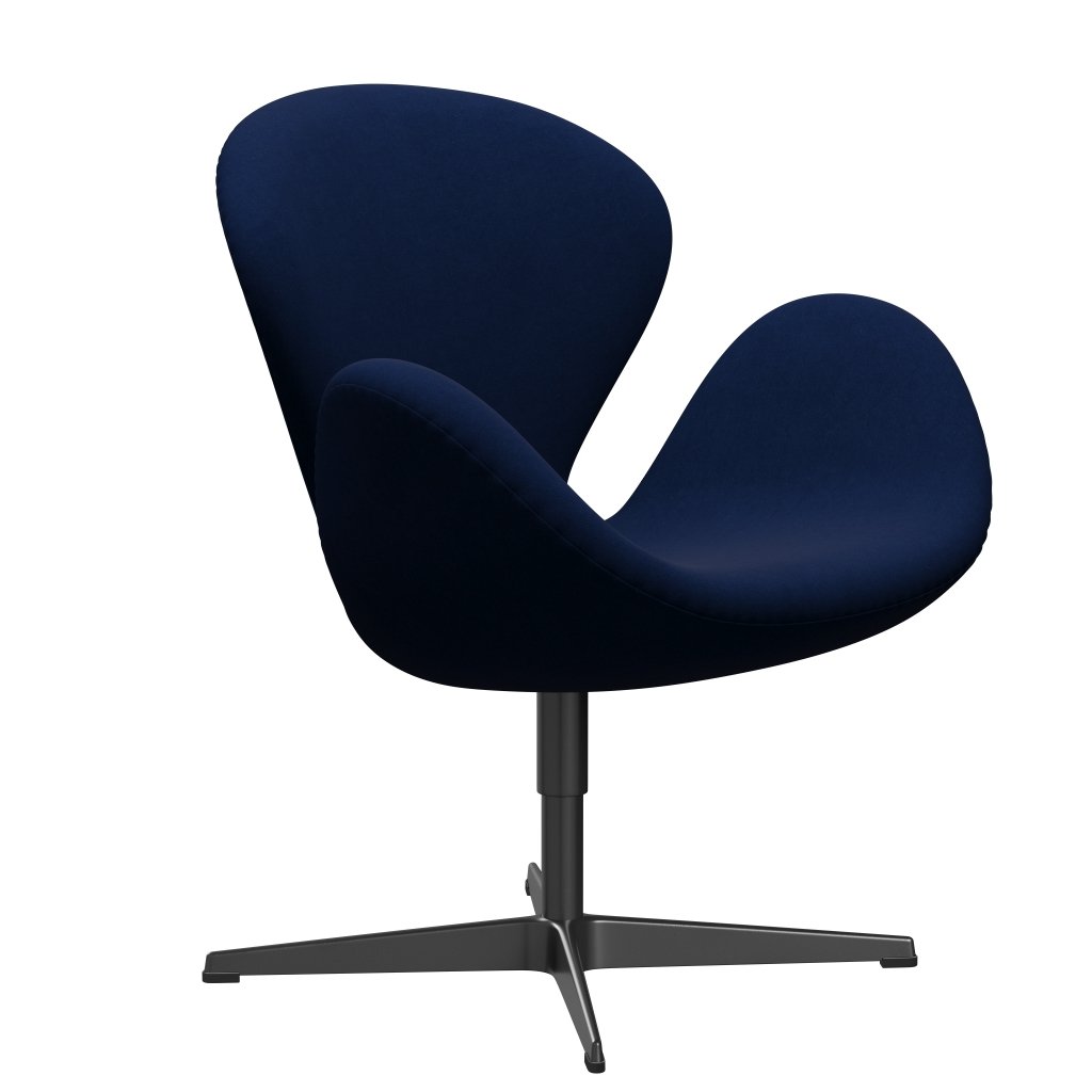 Fritz Hansen Swan Lounge Chair, Black Lacquered/Comfort Dark Blue/Grey