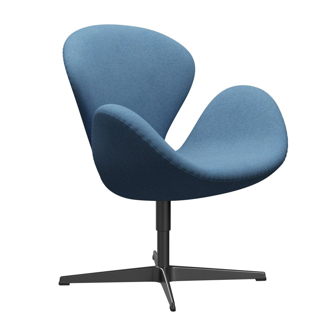 Fritz Hansen Swan Lounge Chair, Black Lacquered/Divina Melange Light Blue
