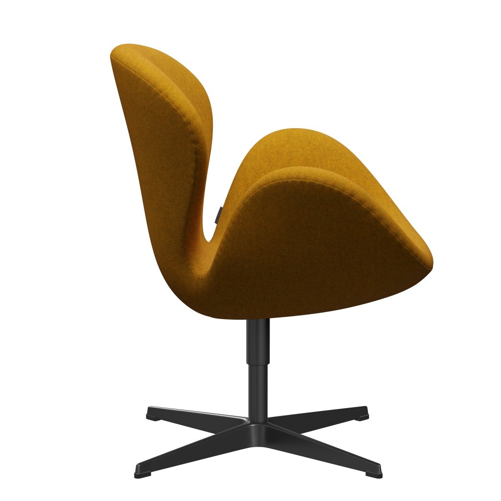 Fritz Hansen Swan Lounge Chair, Black Lacquered/Divina Melange Ochre Yellow