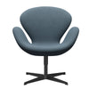 Fritz Hansen Swan Lounge Chair, Black Lacquered/Re Wool Natural/Light Blue