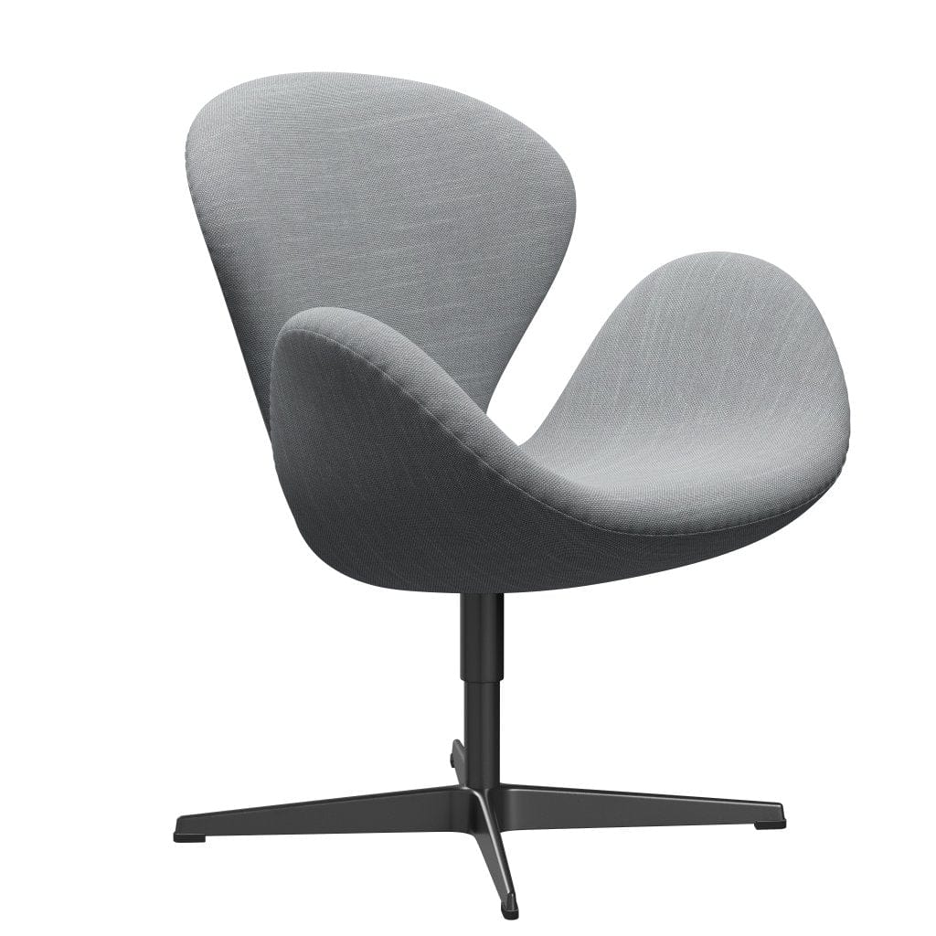 Fritz Hansen Swan Lounge Chair, Black Lacquered/Sunniva Light Grey/Light Blue
