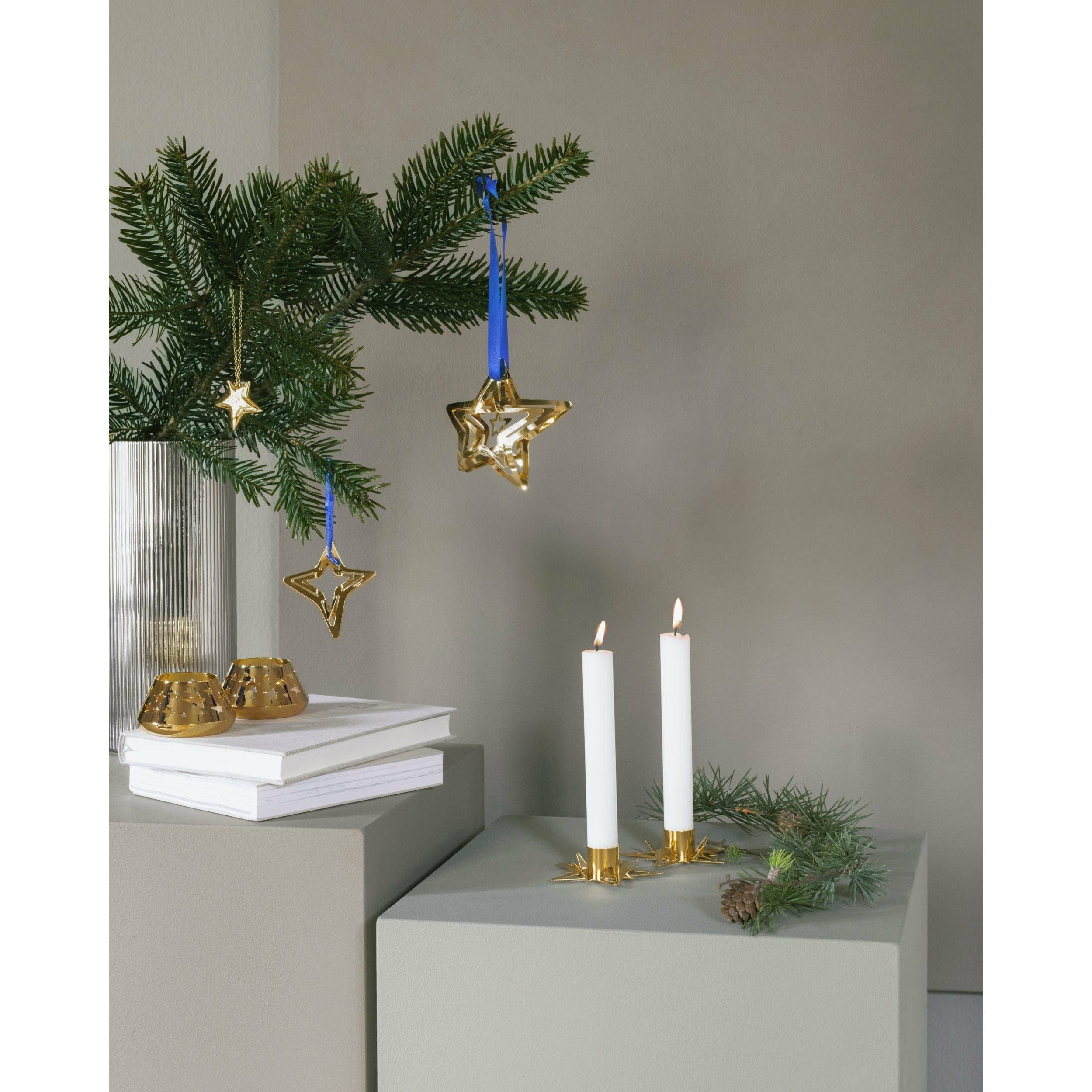 Georg Jensen Classic Christmas Star Candle Holder For Rod Candles, Set Of 2, Gold Plated