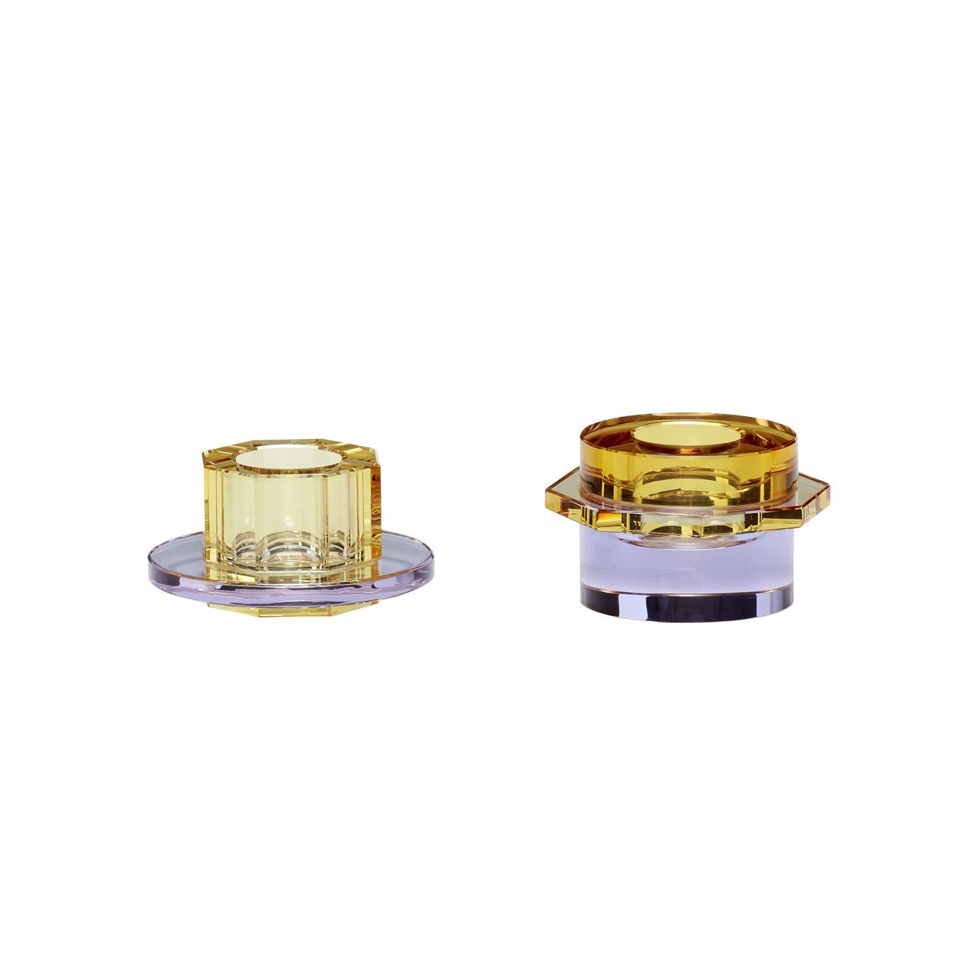 Hübsch Kiosk Candlestick Glass Amber/Purple Set Of 2