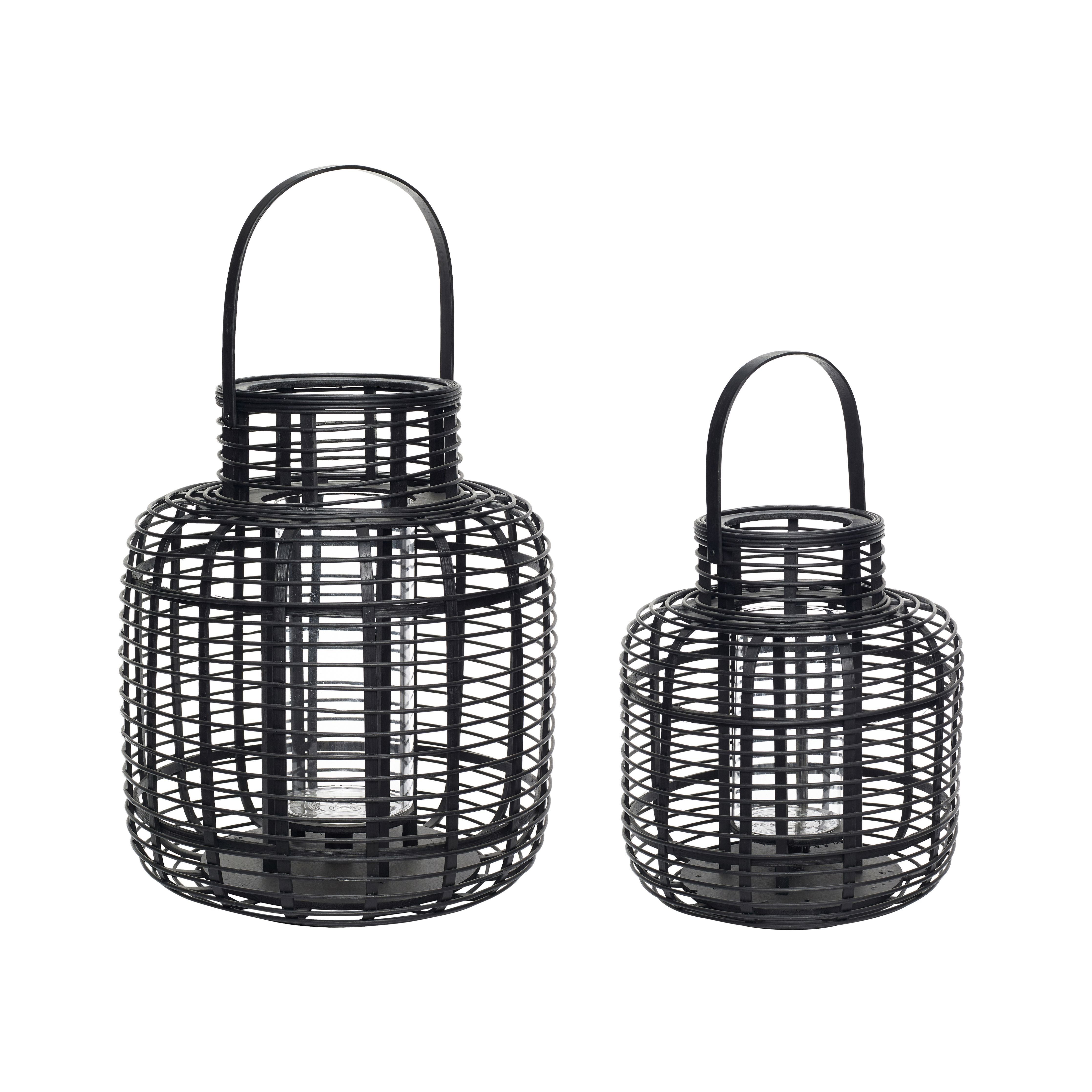 Hübsch Reservoir Lantern Bamboo Black Set Of 2