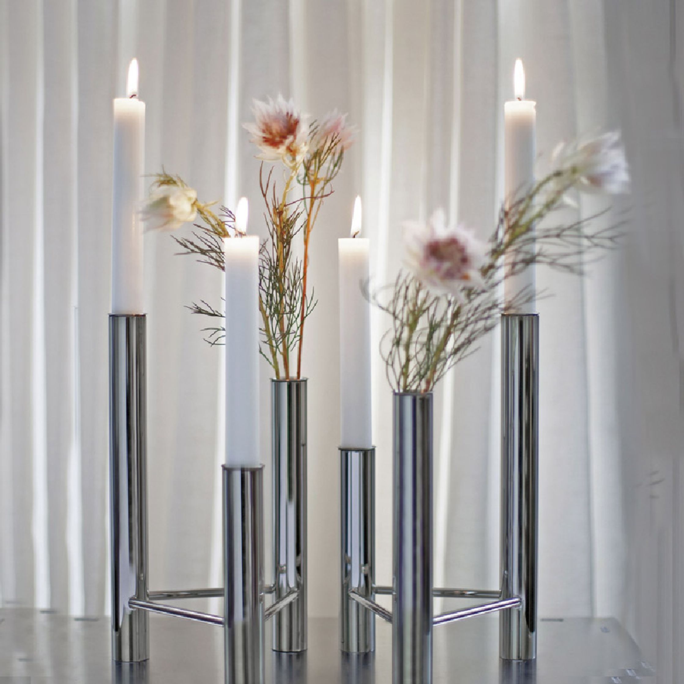 Kay Bojesen Vista Vase And Candlestick, Matte Steele Steel