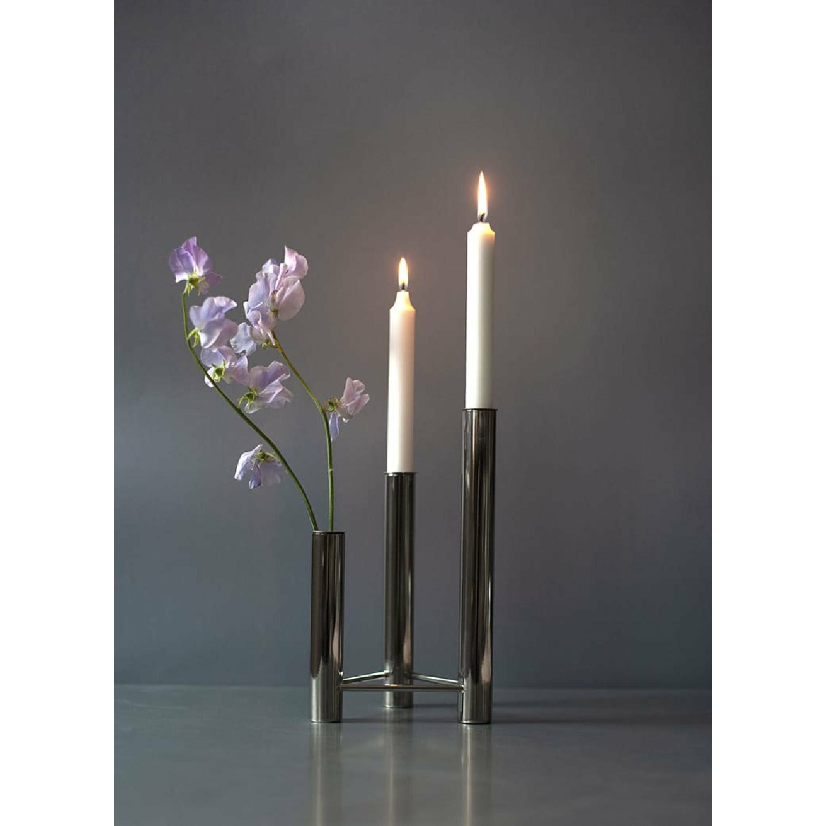 Kay Bojesen Vista Vase And Candlestick, Matte Steele Steel
