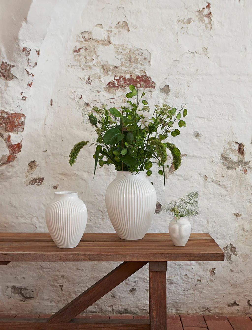 Knabstrup Keramik Vase With Grooves H 27 Cm, White